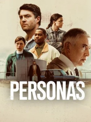 Pôster da série Personas, com o elenco e o título em letras brancas